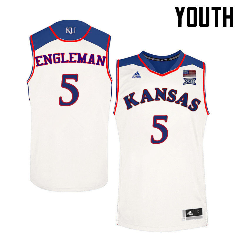 Youth Kansas Jayhawks #5 Howard Engleman College Basketball Jerseys-White - Click Image to Close